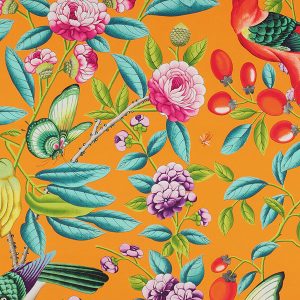 Tappezzeria in Carta fondo arancio Design Serendip