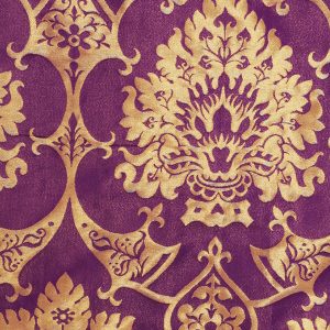 Tessuto Damascato Disegno Gothic Colore Royal Purple Gold